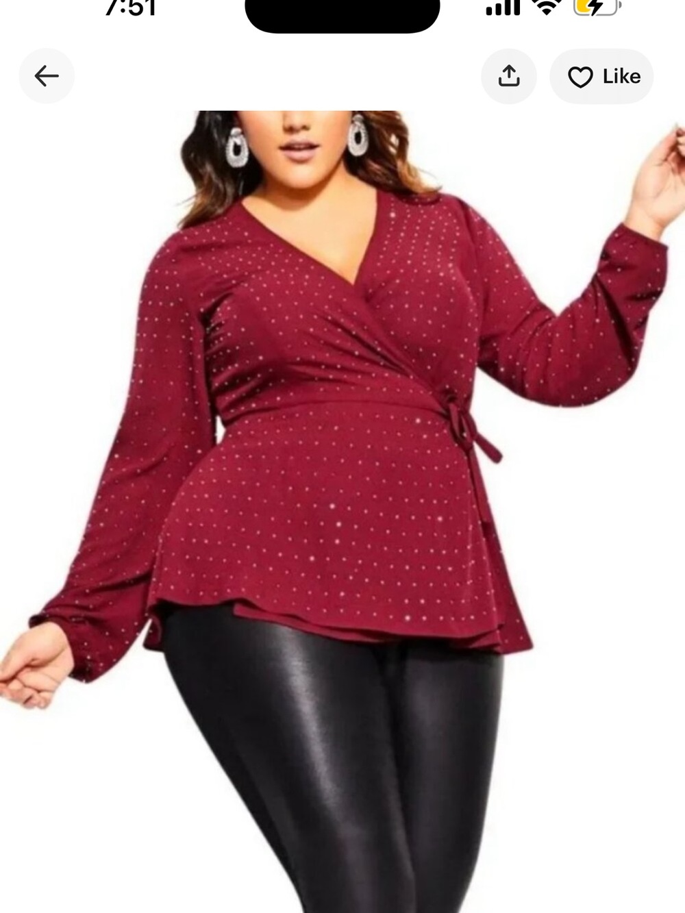 City Chic Steel Wrap Blouse with Silver Accents